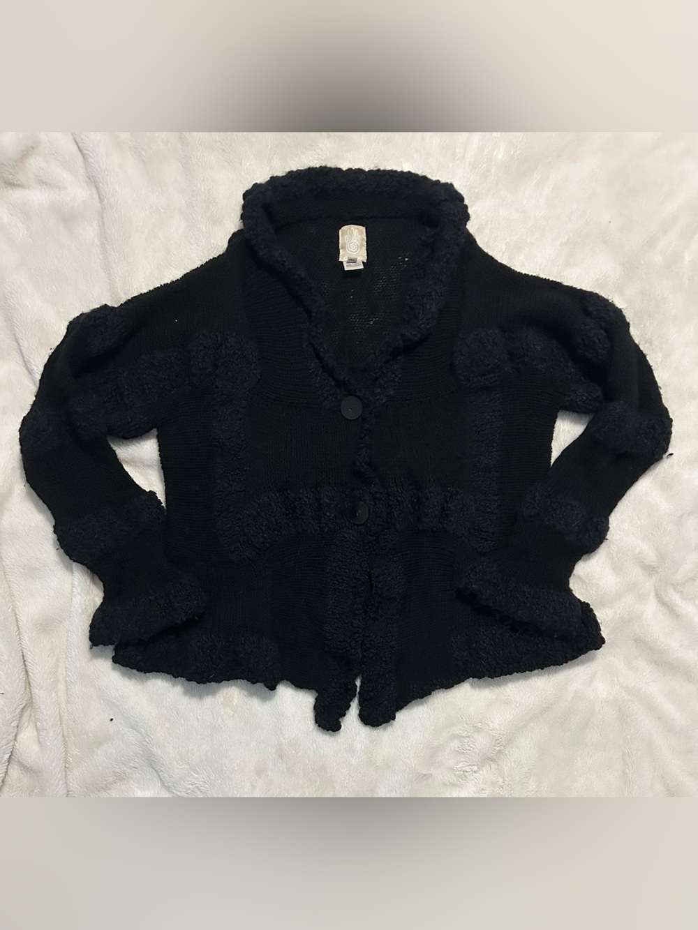 Amano Vintage Black Wool Chunky Textured Cardigan SZ Medium/Large